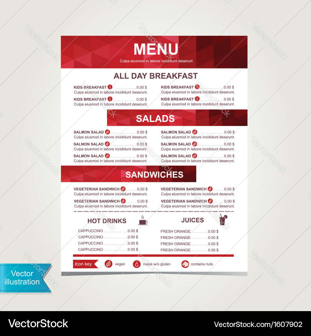 Cafe menu template design vector image
