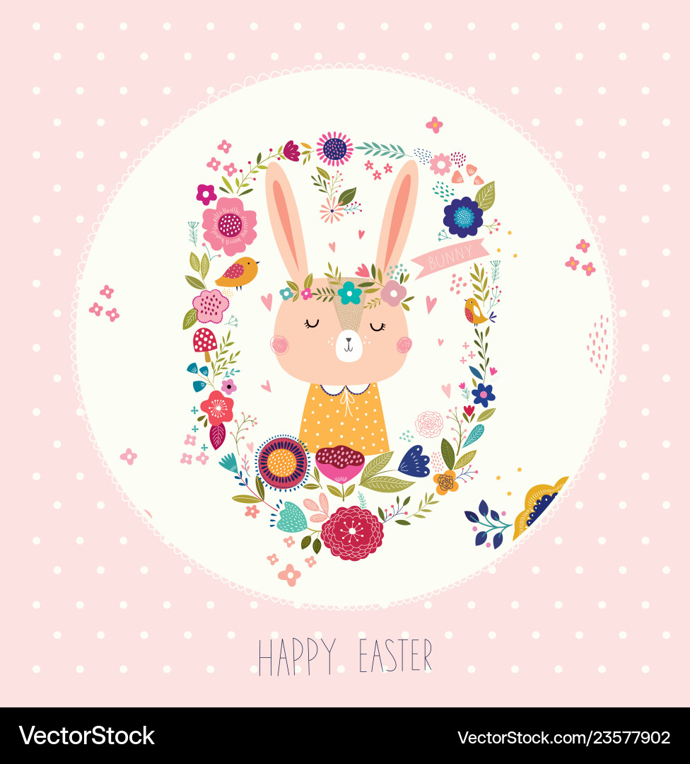 Cute Floral Bunny Easter Vector Image