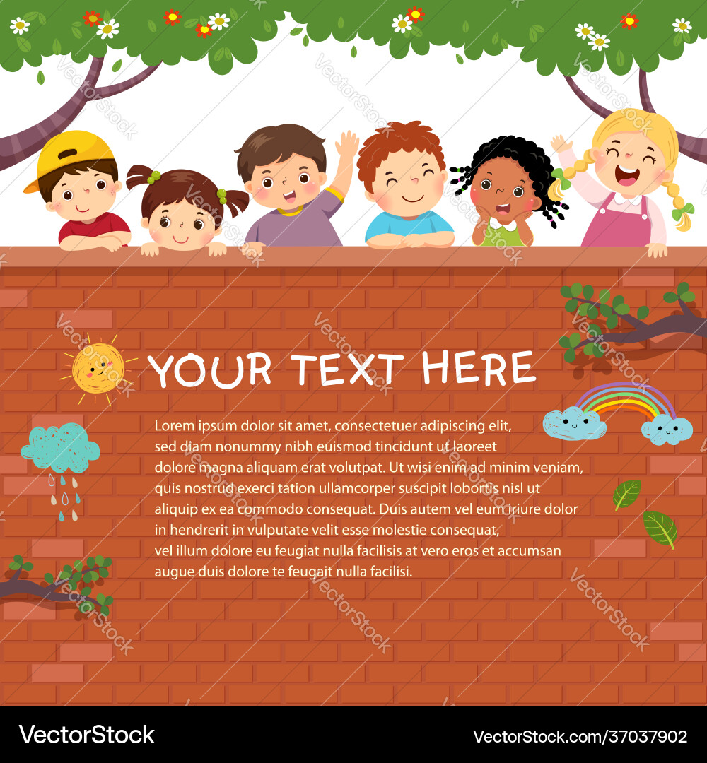 Happy Kids on Brick Wall Template Vector Image