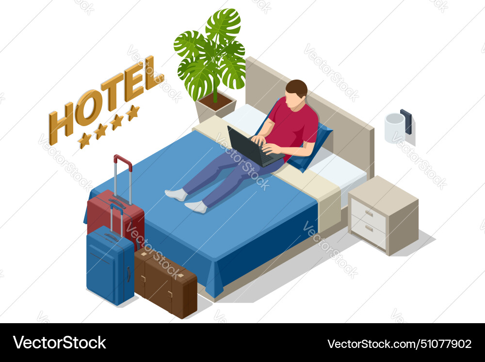 Isometric modern bedroom suite in hotel Royalty Free Vector