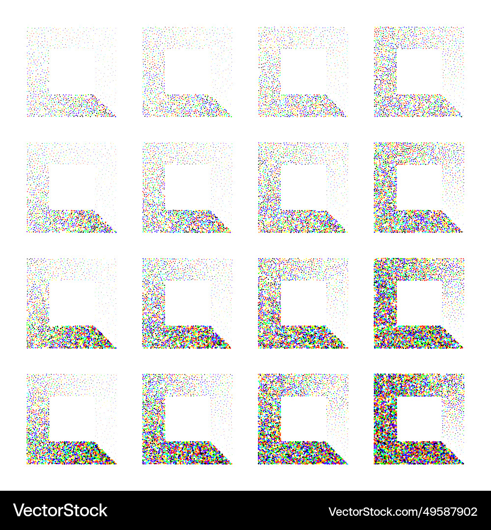 Square shaped dotted objects stipple elements Square shaped dotted objects stipple elements vector image