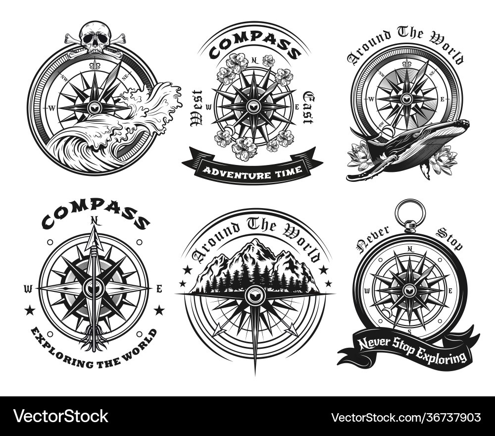 Compass Tattoo Set - Nautical Adventure Vector Image
