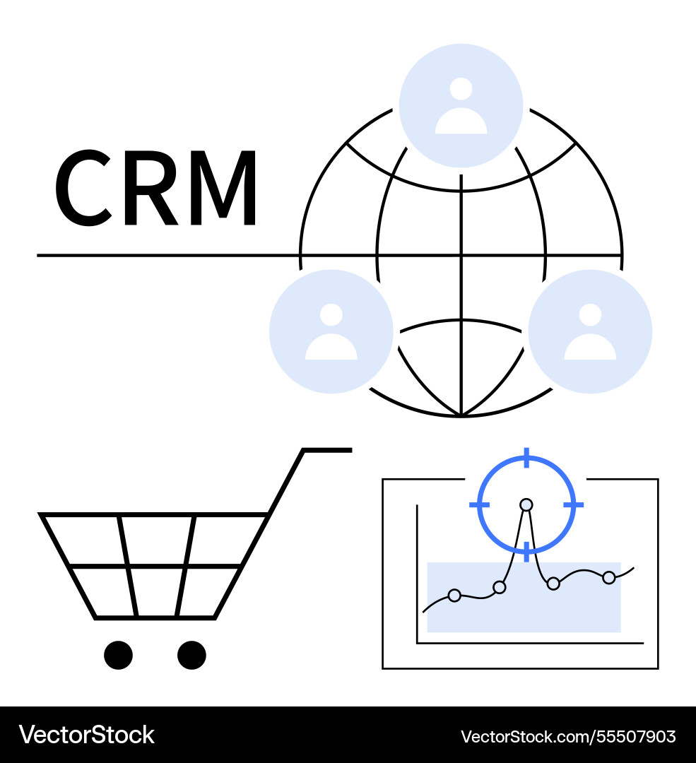 Crm concept with network of users shopping cart Crm concept with network of users shopping cart Vector Image