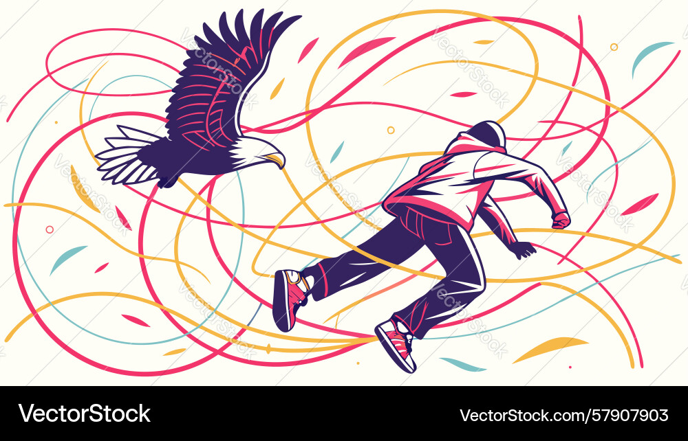 Dynamic runner with abstract lines action energy Vector Image