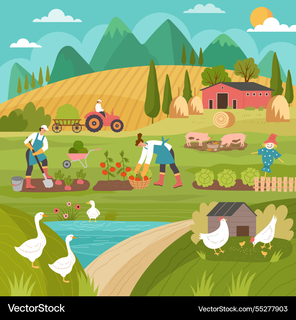 Farm landscape rural background with countryside Farm landscape rural background with countryside vector image