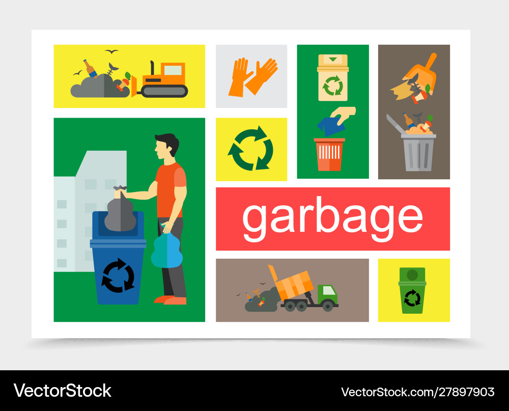 Flat garbage colorful composition vector image