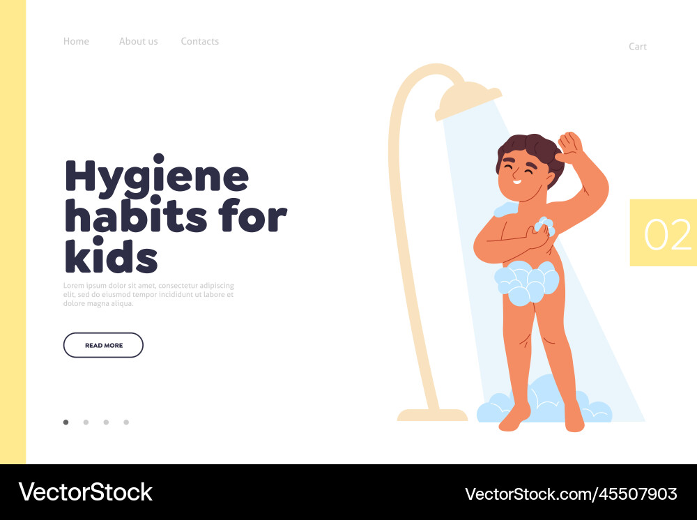 Junge mit Dusche mit Seife und Schaum klein Vektorbild
