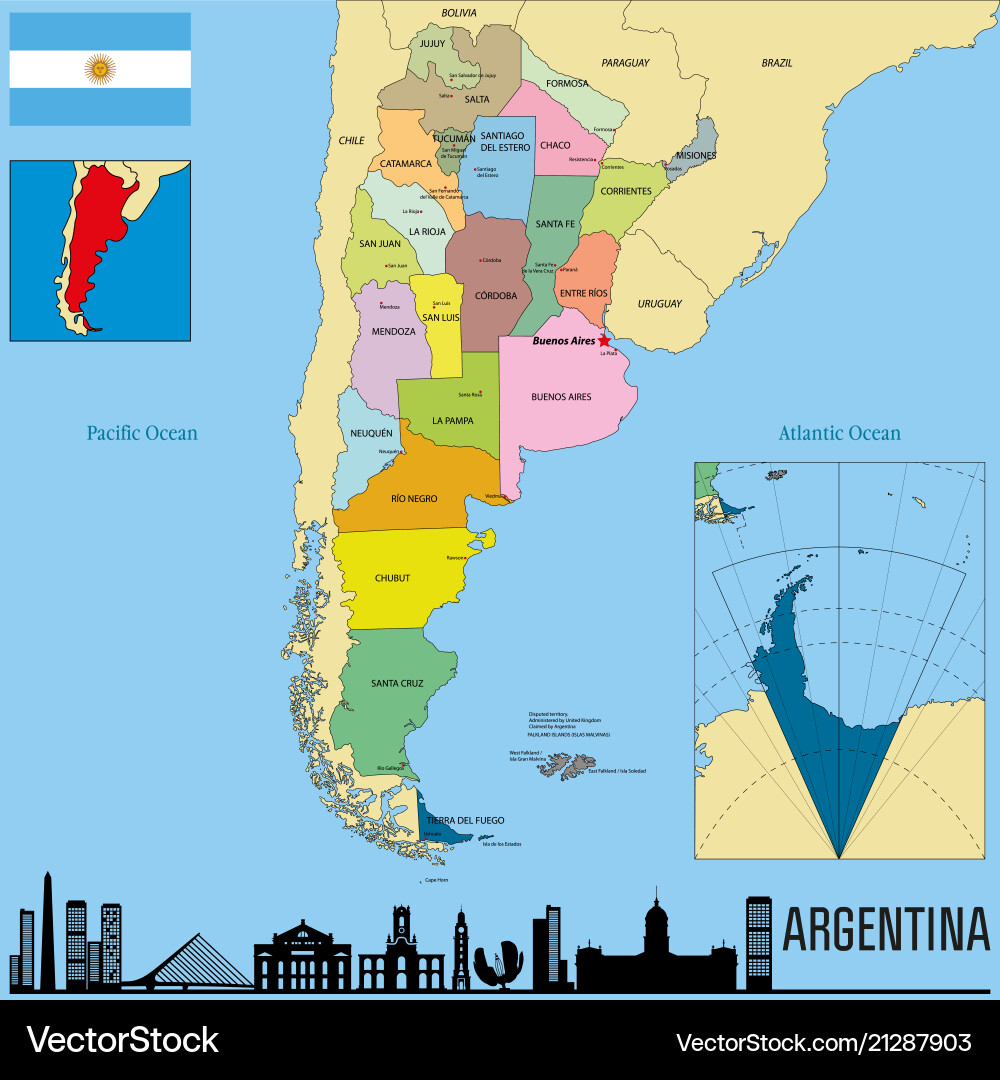 Political map of argentina – Royalty-Free Vector | VectorStock