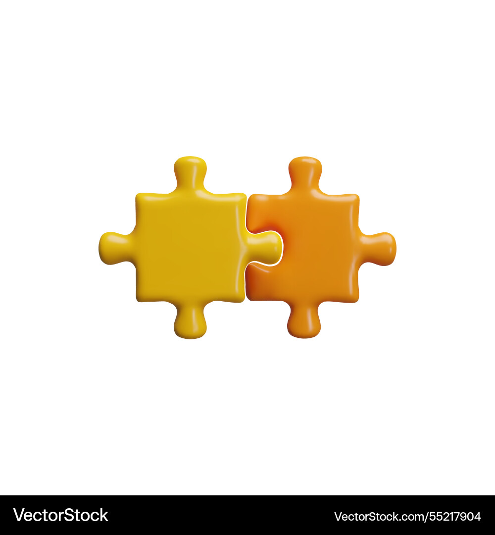 3d yellow and orange jigsaw puzzle two pieces 3d yellow and orange jigsaw puzzle two pieces vector image