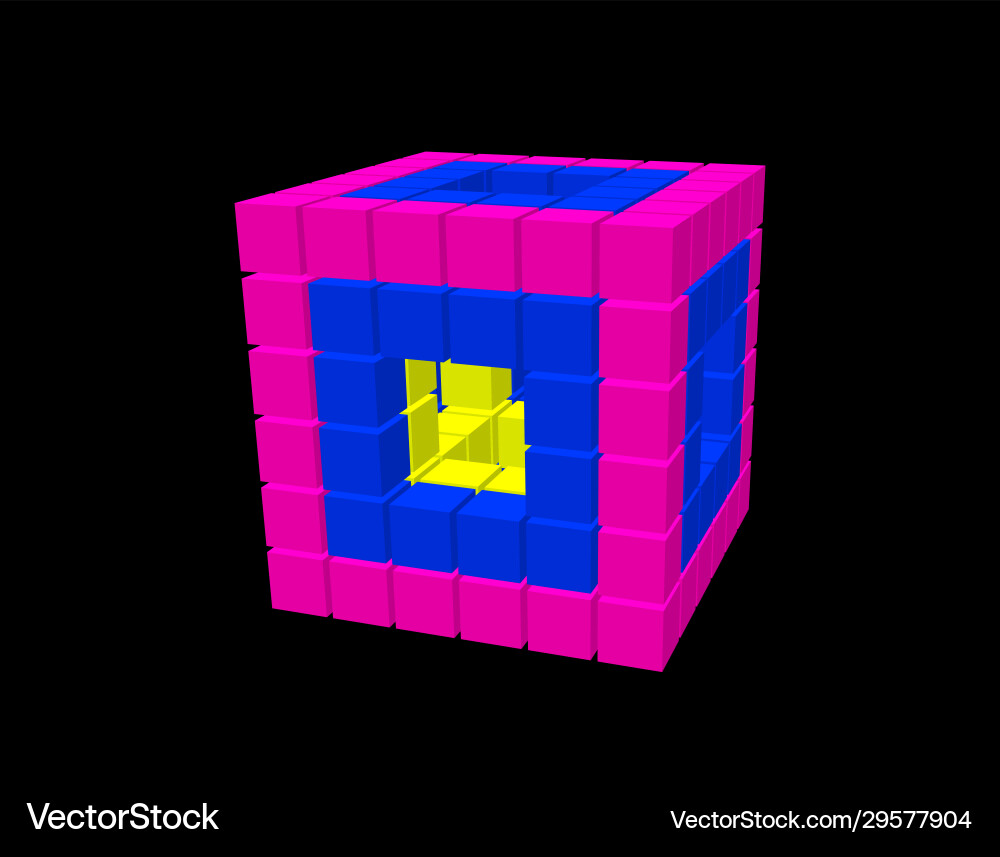Abstract 3d cube from cubes isolated on black vector image