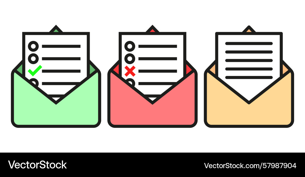 Checklist mail icons approved rejection envelopes Checklist mail icons approved rejection envelopes Vector Image