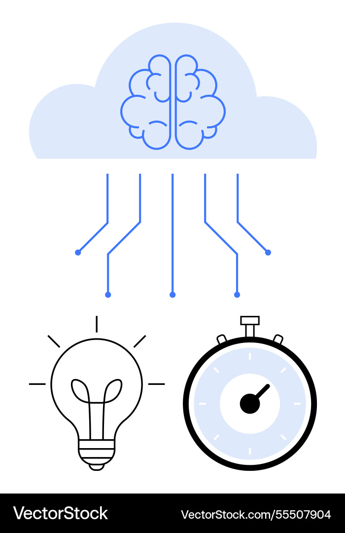 Cloud computing concept with brain lightbulb Cloud computing concept with brain lightbulb vector image