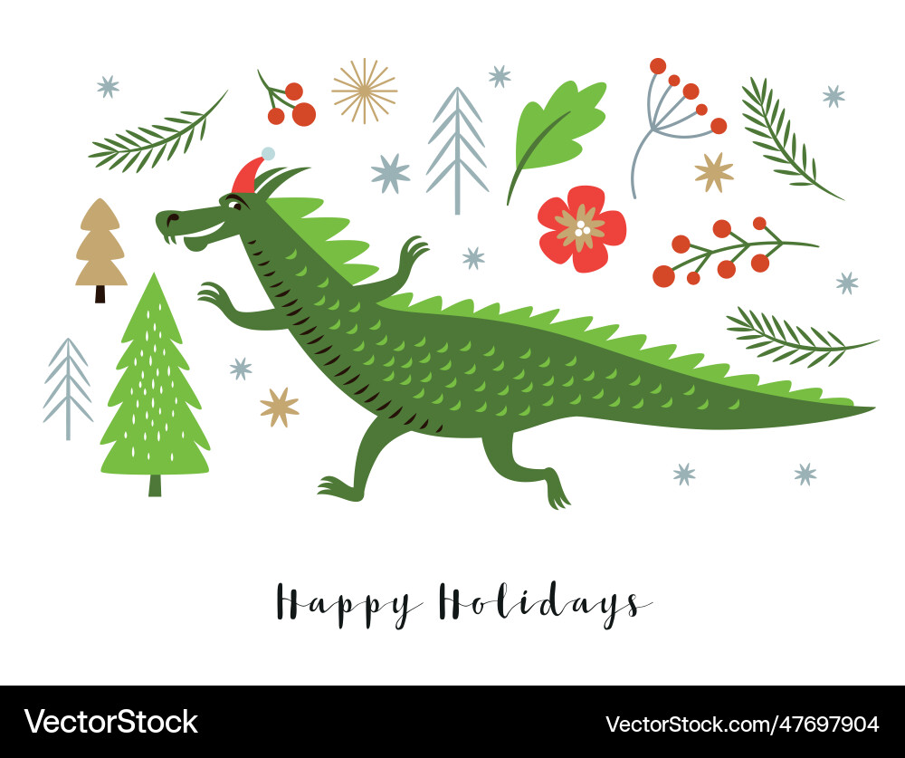 Cute dragon in santa hat new year Cute dragon in santa hat new year vector image