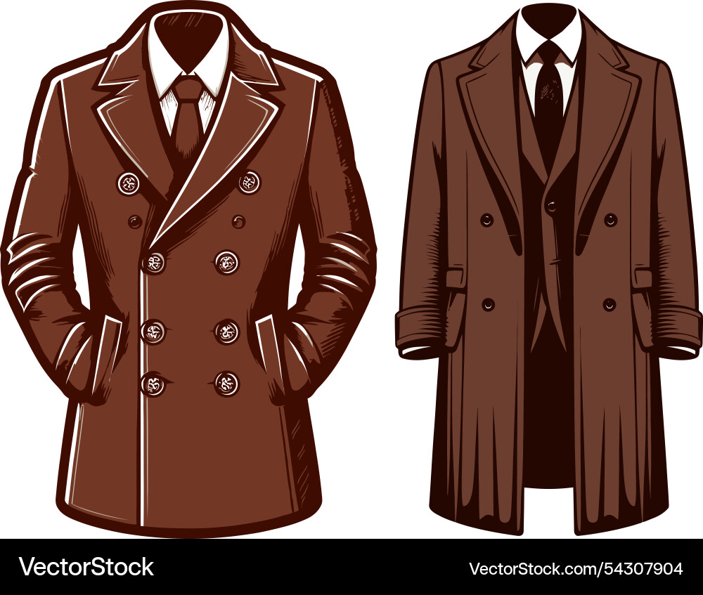 Deep brow color man overcoat art technical Vector Image