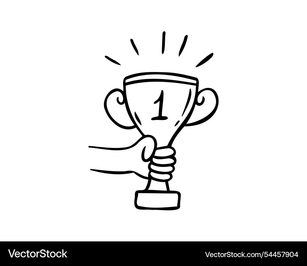 Doodle Hand hält Champions Cup Cartoon Doodle Hand hält Champions Cup Cartoon vektorbild