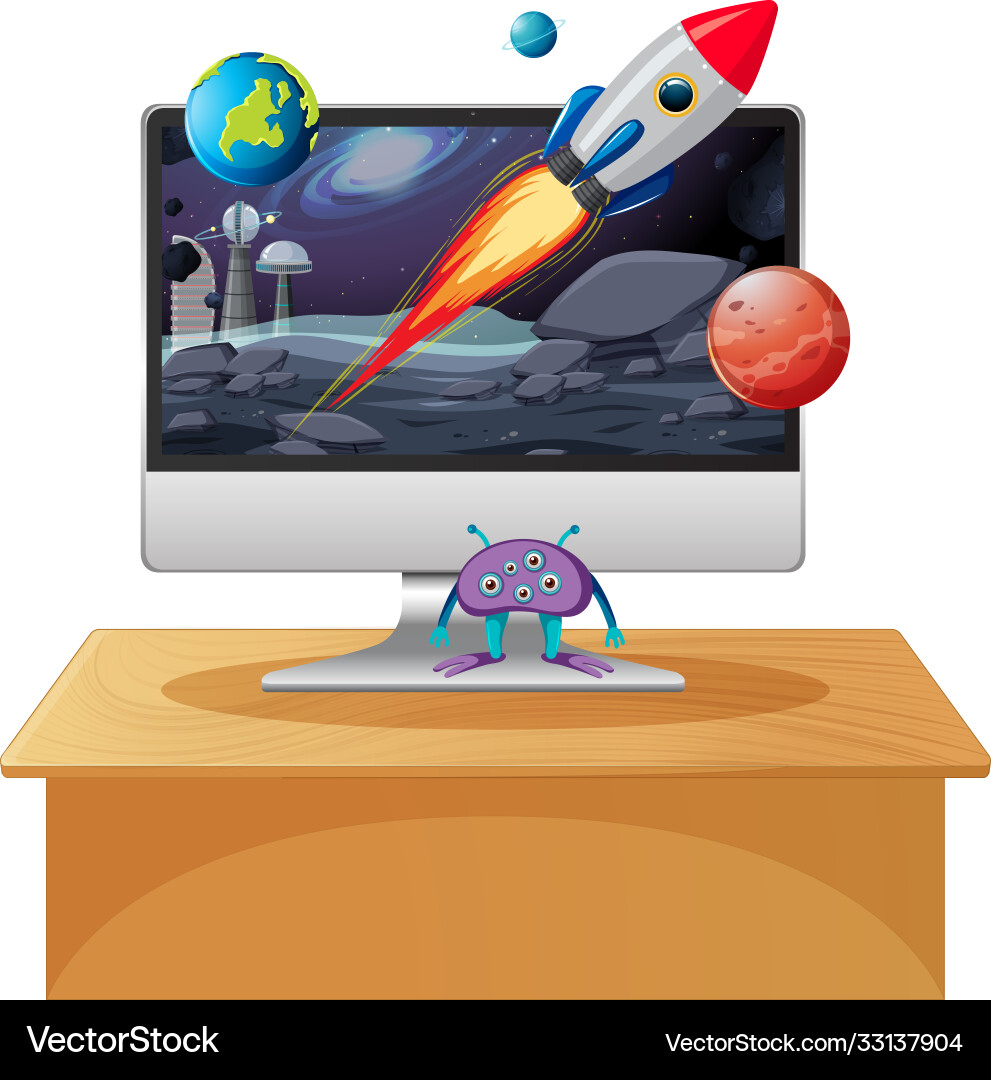 Space scene on computer desktop background Space scene on computer desktop background Vector Image