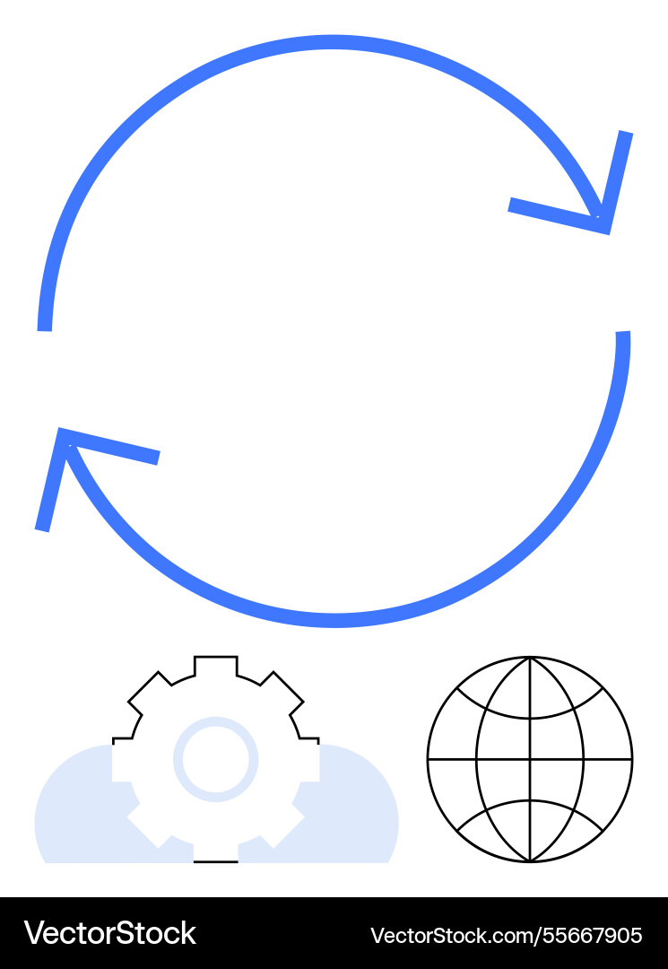 Circular process with gear and globe for workflow Circular process with gear and globe for workflow Vector Image