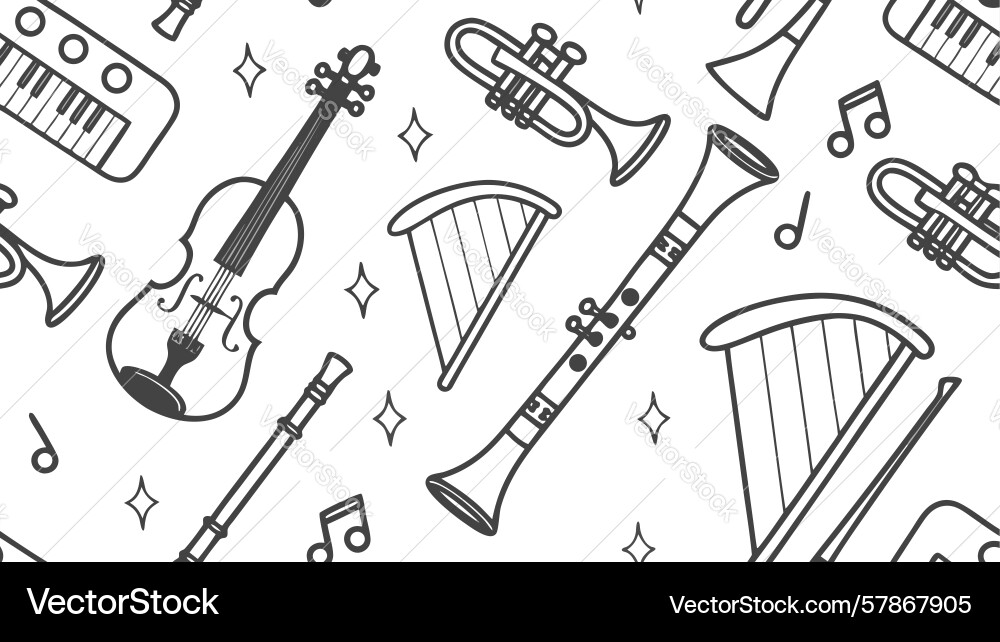 Diverse musical instruments seamless pattern Vector Image