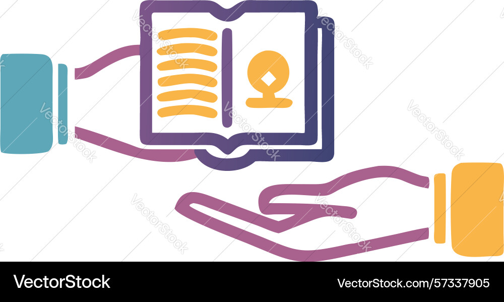 Hands holding open book symbolizing learning vector image