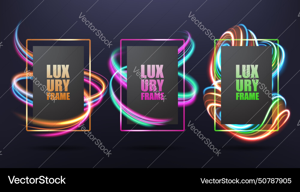 Modern frames with dynamic neon glowing lines Modern frames with dynamic neon glowing lines vector image