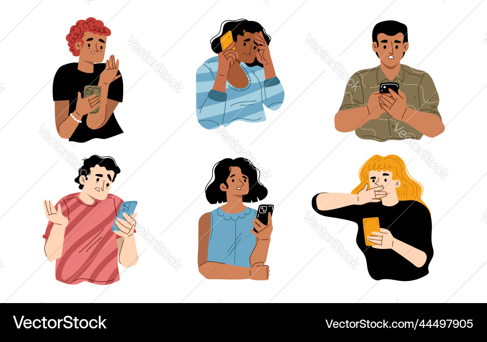 People receive bad news from mobile phone People receive bad news from mobile phone vector image