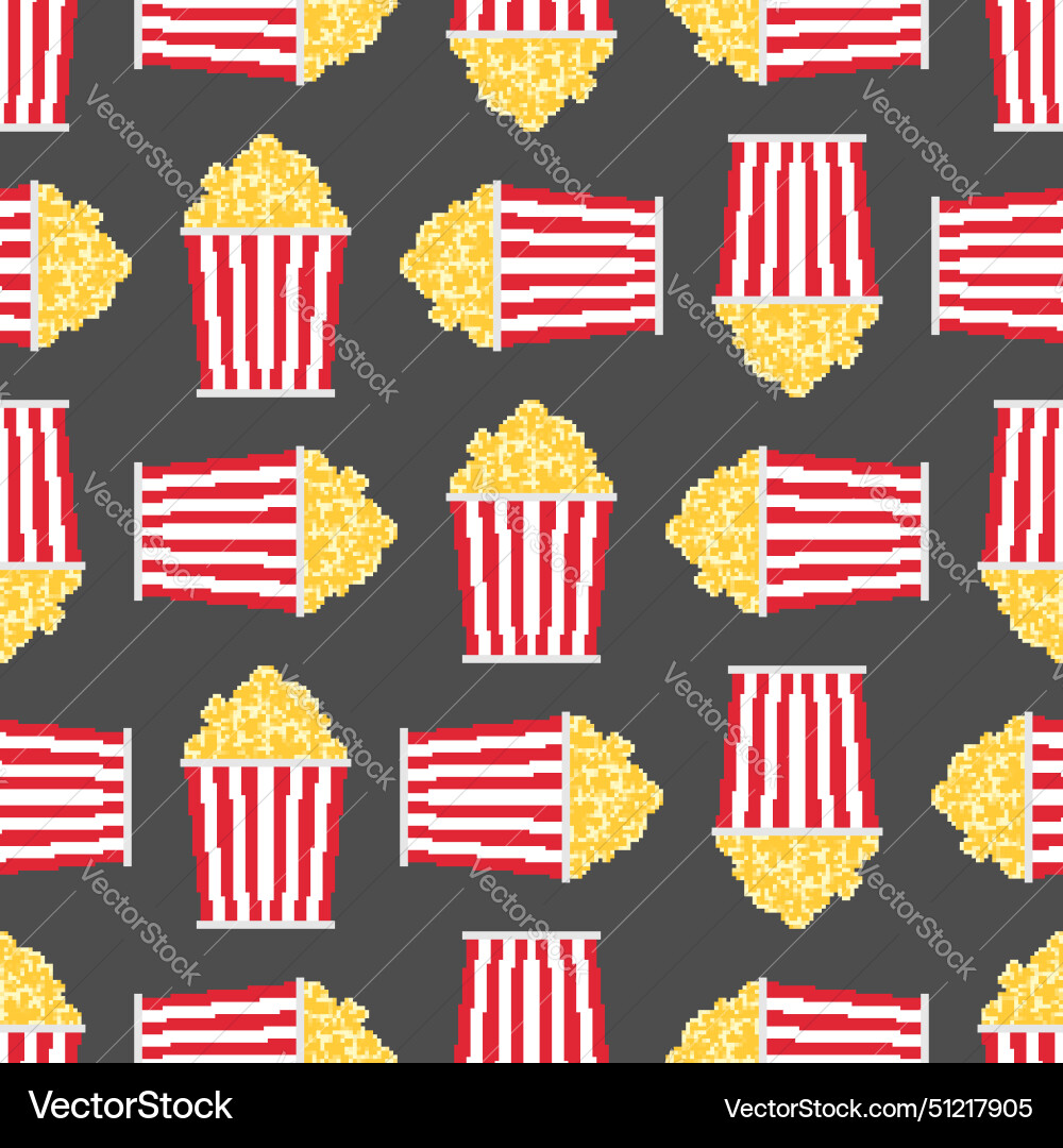 Popcorn pixel art pattern seamless 8 bit Vector Image