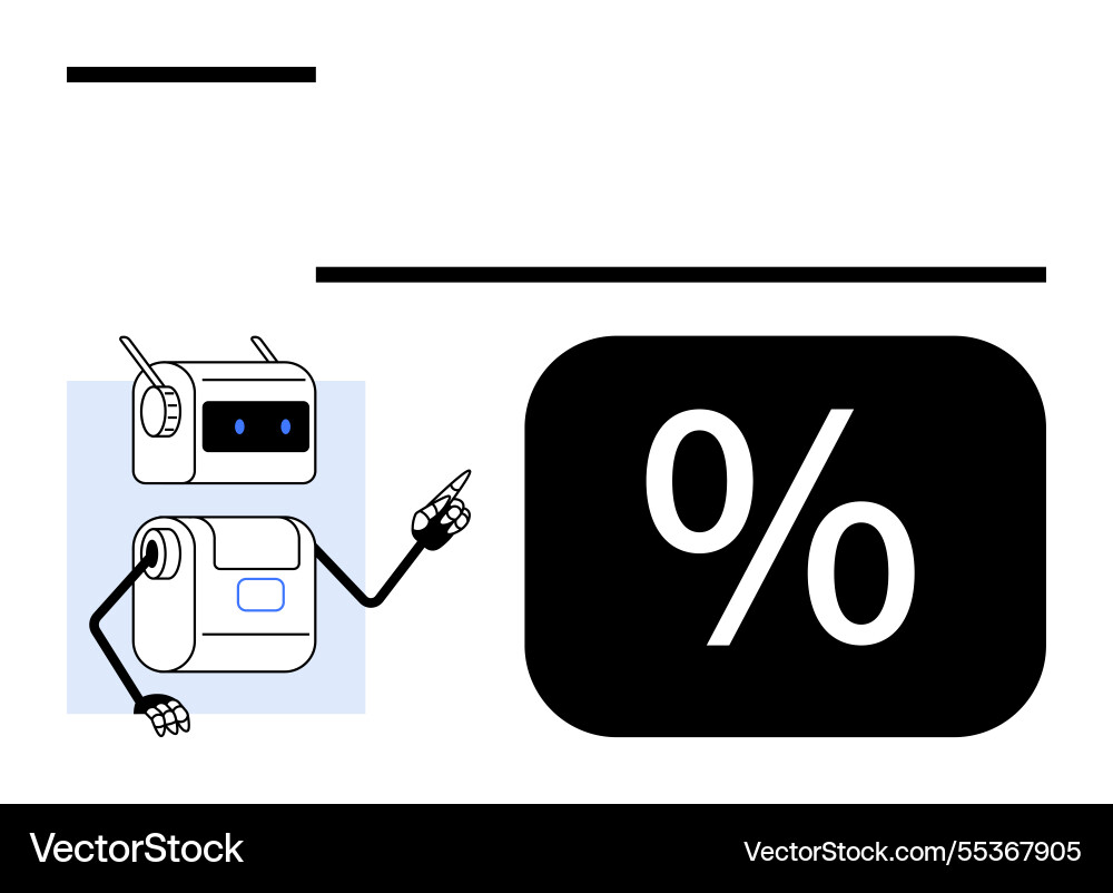 Robot pointing at percentage symbol representing Robot pointing at percentage symbol representing vector image