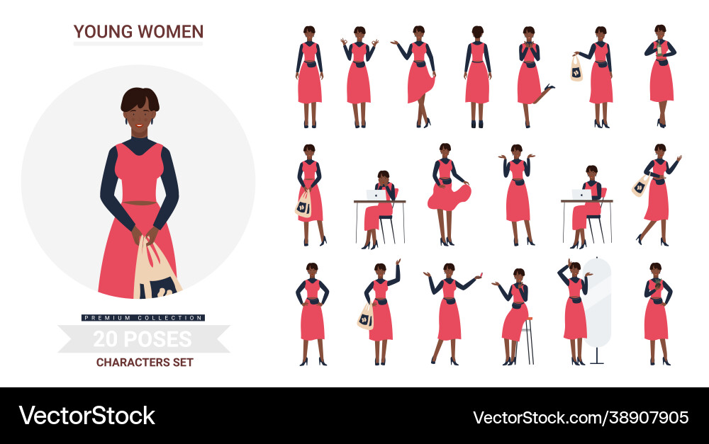 Stylish Young Black Girl Poses vector image