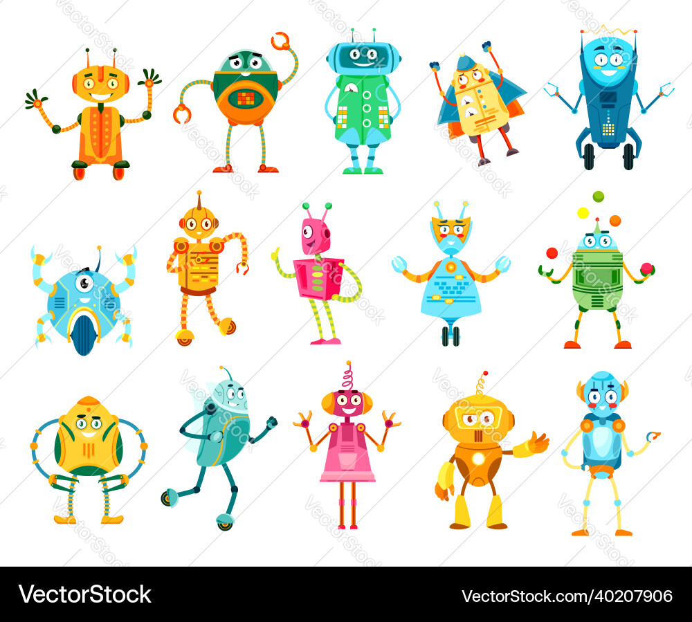 Cartoon robots droids characters cyborgs Cartoon robots droids characters cyborgs vector image