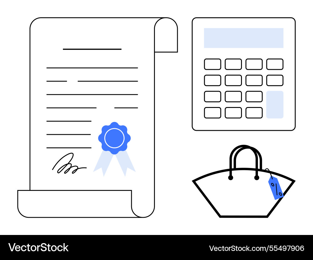 Contract with signature calculator and shopping Contract with signature calculator and shopping Vector Image