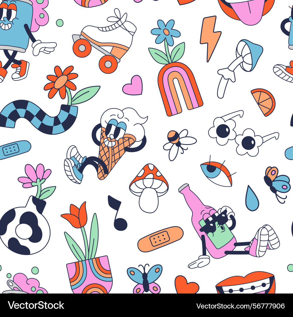 Repeatable pattern of retro elements in groovy vector image