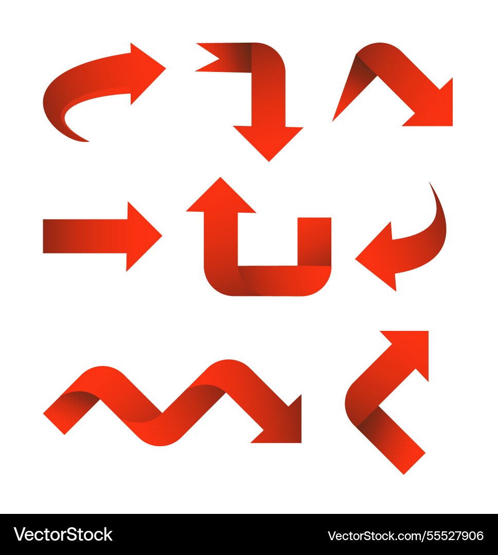 Set red arrow 3d icons pointing up down left right Set red arrow 3d icons pointing up down left right vector image