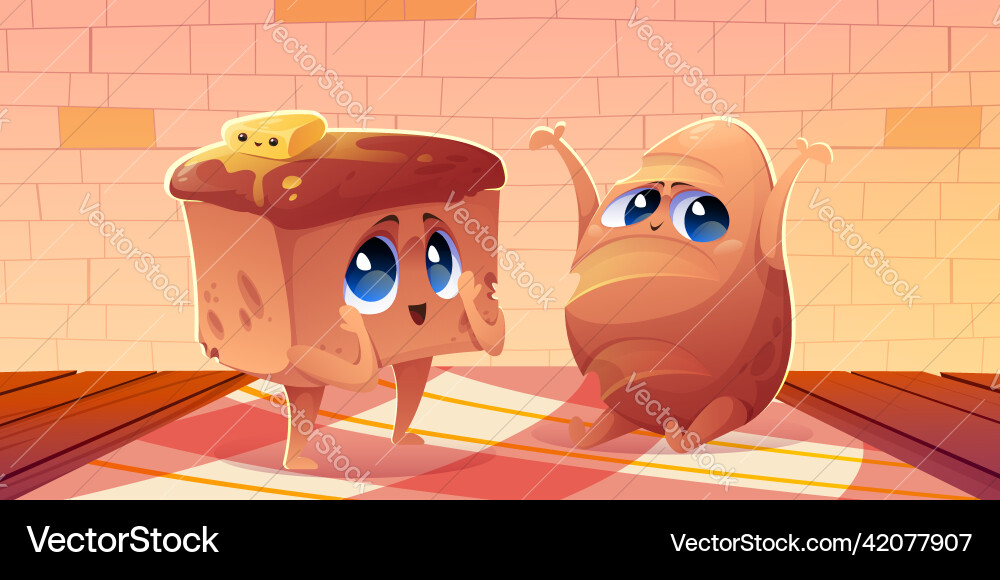 Cartoon süße Bäckerei Charaktere Brot und Brot Cartoon süße Bäckerei Charaktere Brot und Brot vektorbild