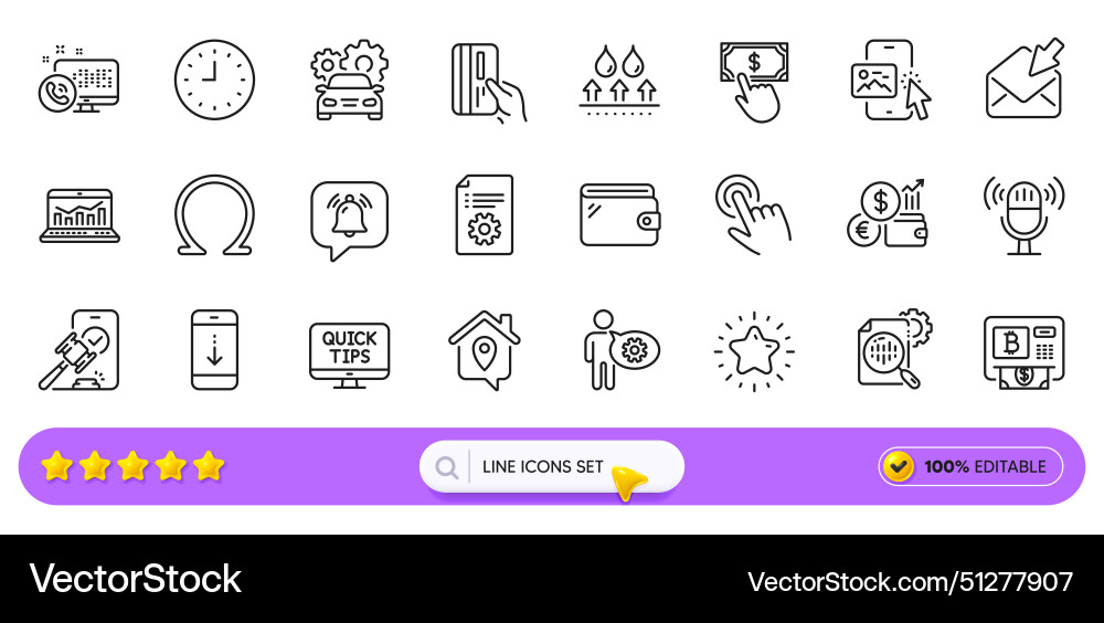 Phone image omega and clock line icons for web Phone image omega and clock line icons for web vector image