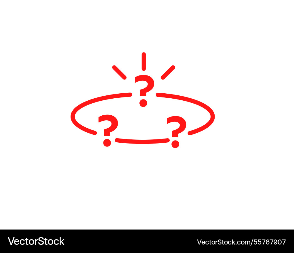 Red glowing question marks arranged in a circular vector image
