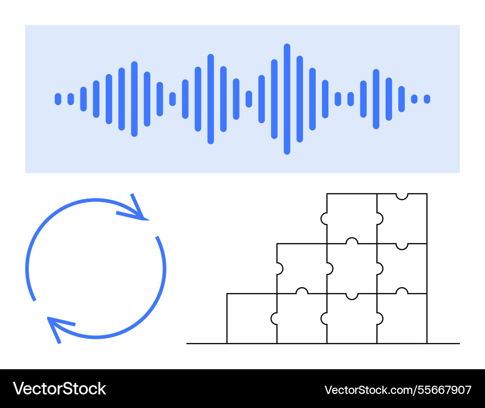 Sound wave circular arrows and stacked puzzle Vector Image