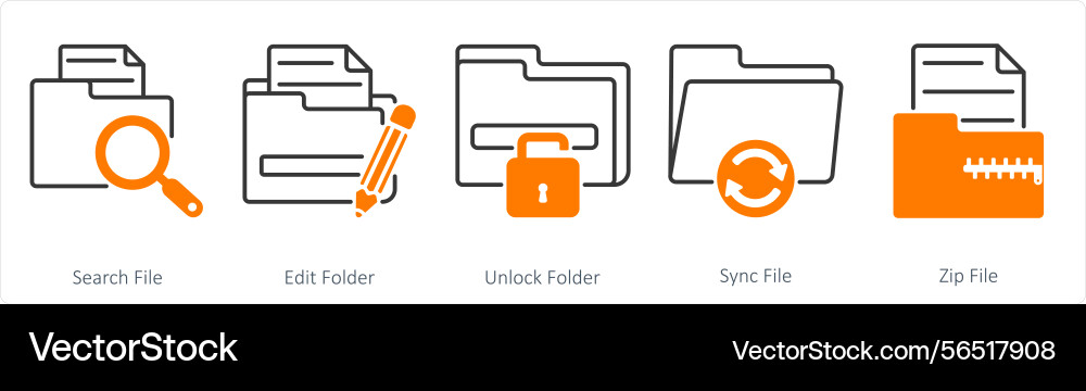 A set of 5 files icons as search file edit folder Vector Image