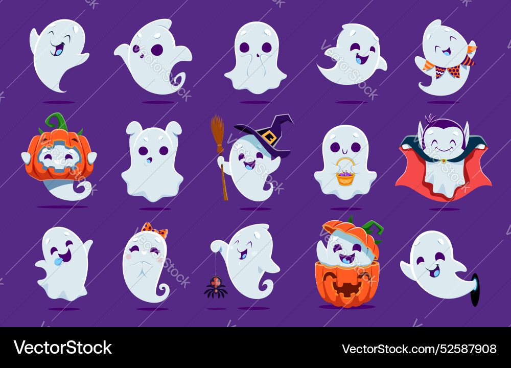 Cartoon cute kawaii halloween ghost monsters Cartoon cute kawaii halloween ghost monsters vector image