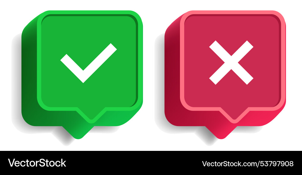 Check mark and cross sign set 3d style Check mark and cross sign set 3d style vector image