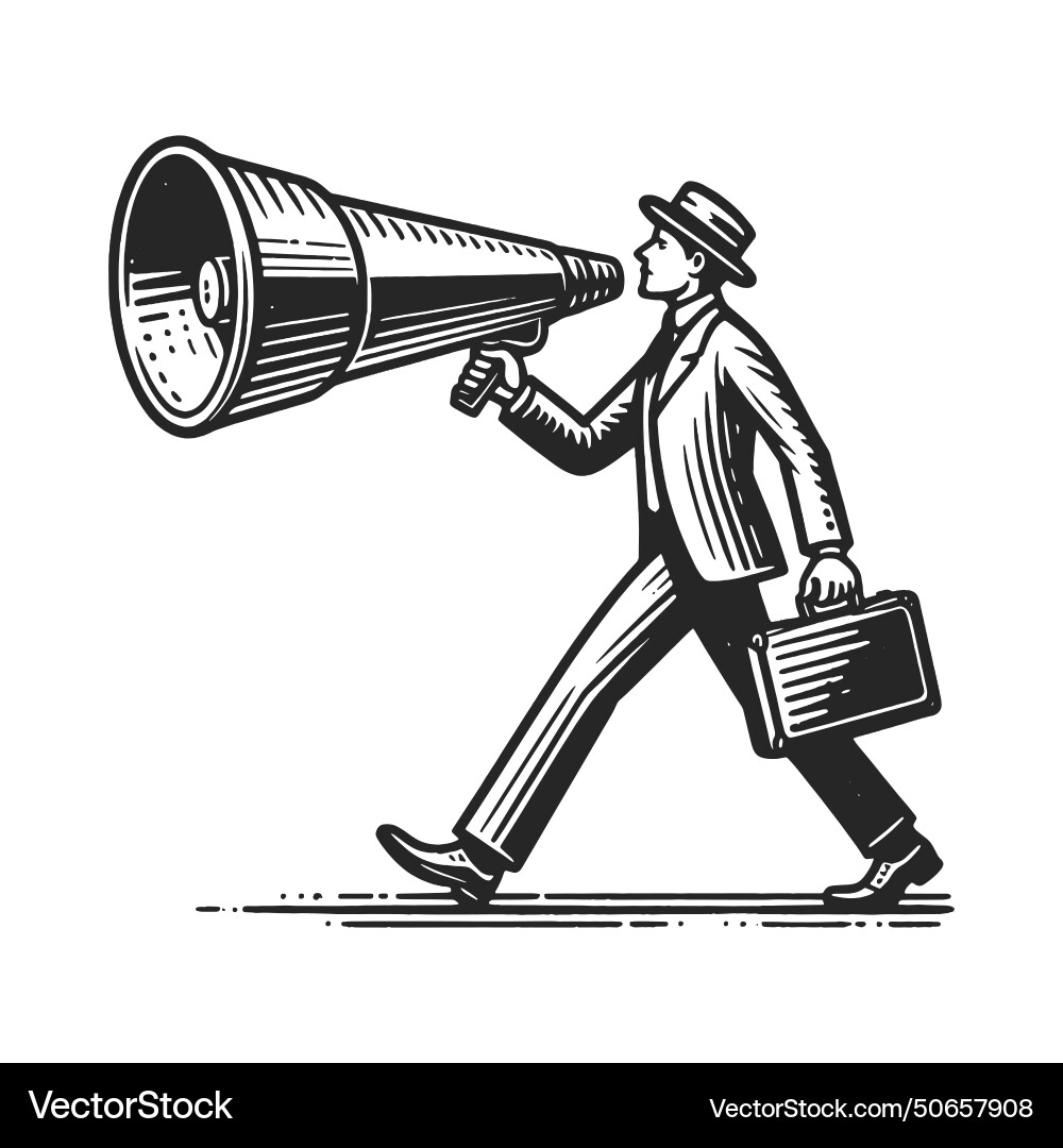 Man walks with loudspeaker sketch Vector Image
