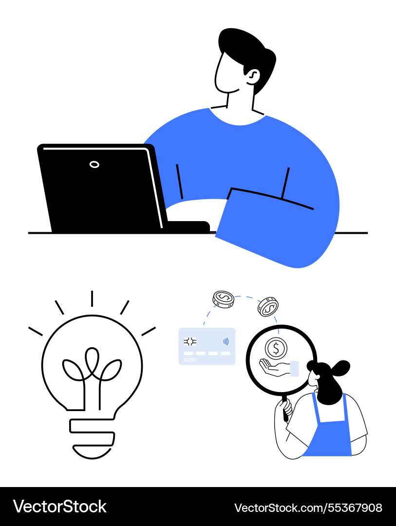 Man working on laptop with lightbulb idea online vector image