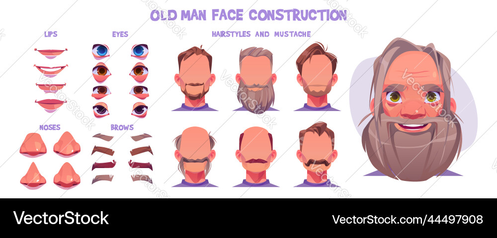 Old man face animation constructor character kit Old man face animation constructor character kit vector image