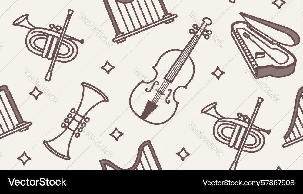 Retro brass instruments notes seamless pattern Vector Image