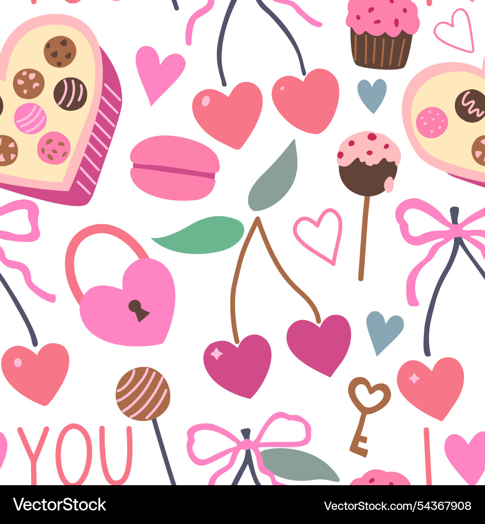 Seamless pattern with coquette cherry and bows Vector Image