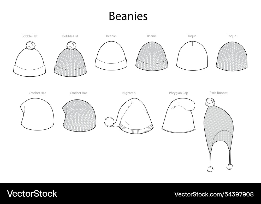 Set of knitted hats with text names - tam rasta Set of knitted hats with text names - tam rasta vector image