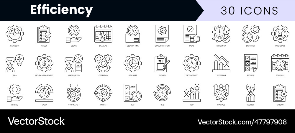 Set of outline efficiency icons minimalist thin Vector Image