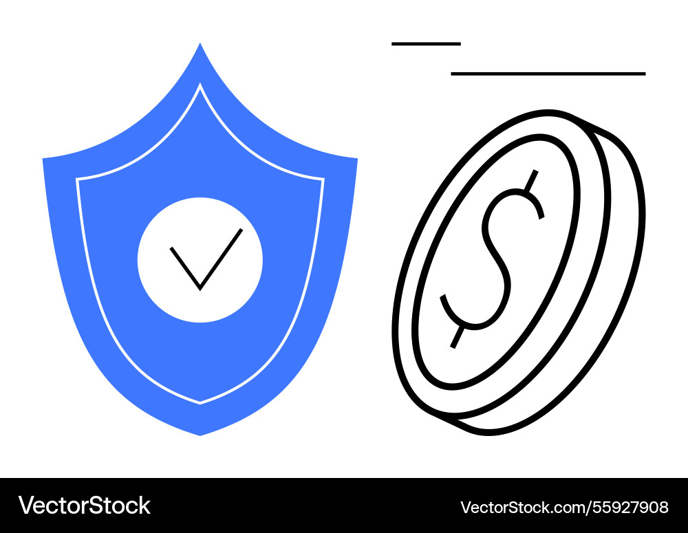 Shield with checkmark and dollar coin representing Vector Image