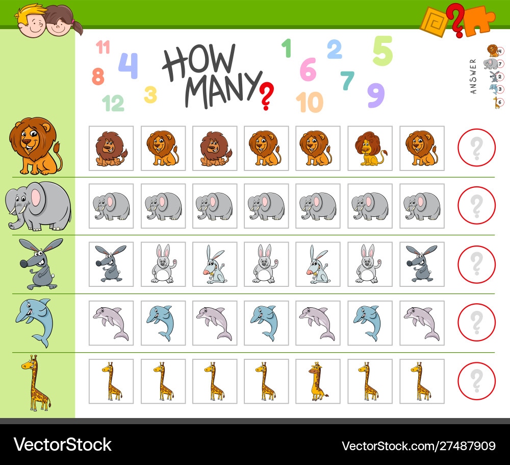 Counting game with cartoon animal characters Counting game with cartoon animal characters vector image