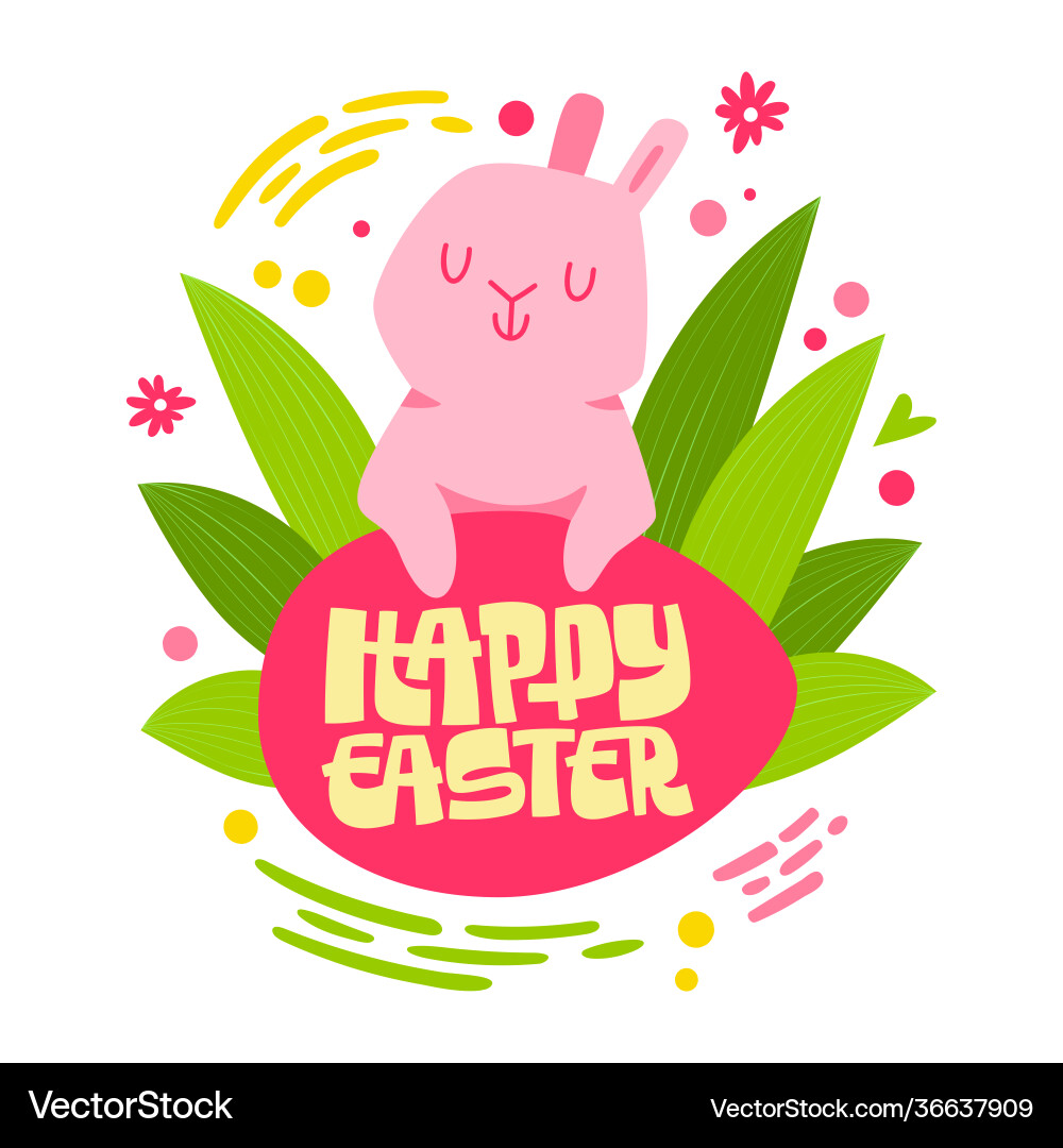 Cute easter bunny rabbit with lettering phrase vector image