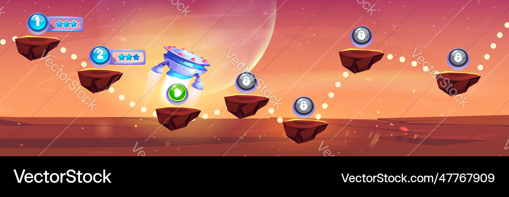 Galaxy space game level map on mars planet Galaxy space game level map on mars planet Vector Image